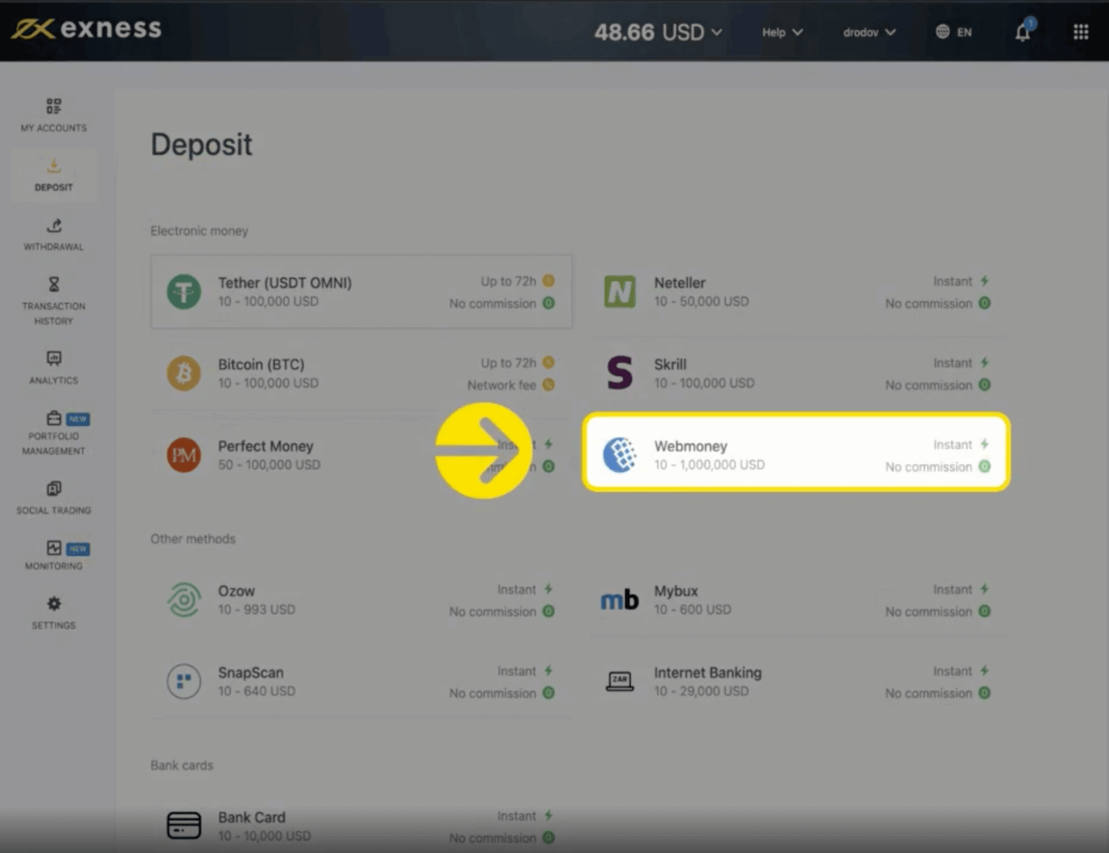 Deposit and Withdrawal on Exness using WebMoney