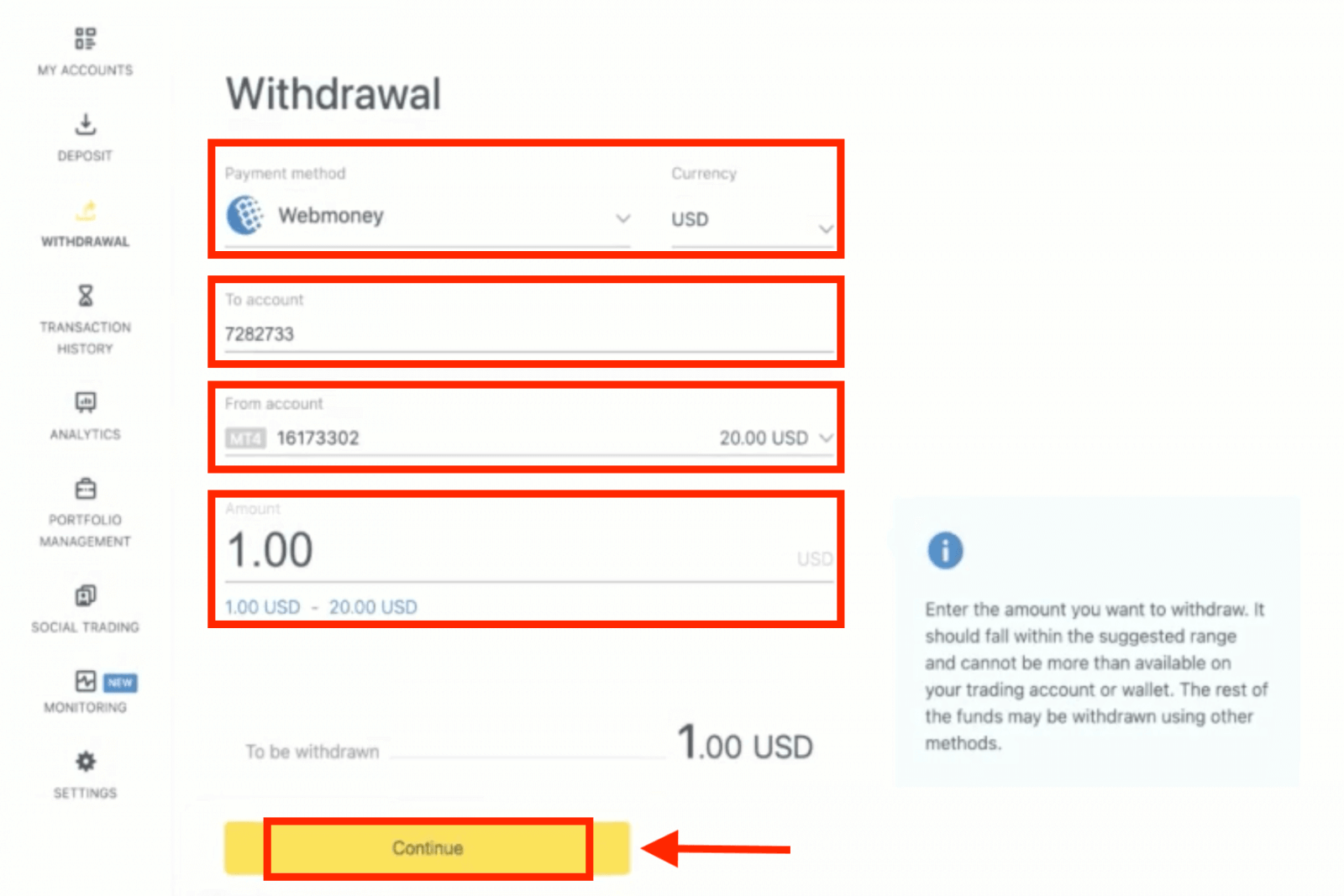 Deposit and Withdrawal on Exness using WebMoney