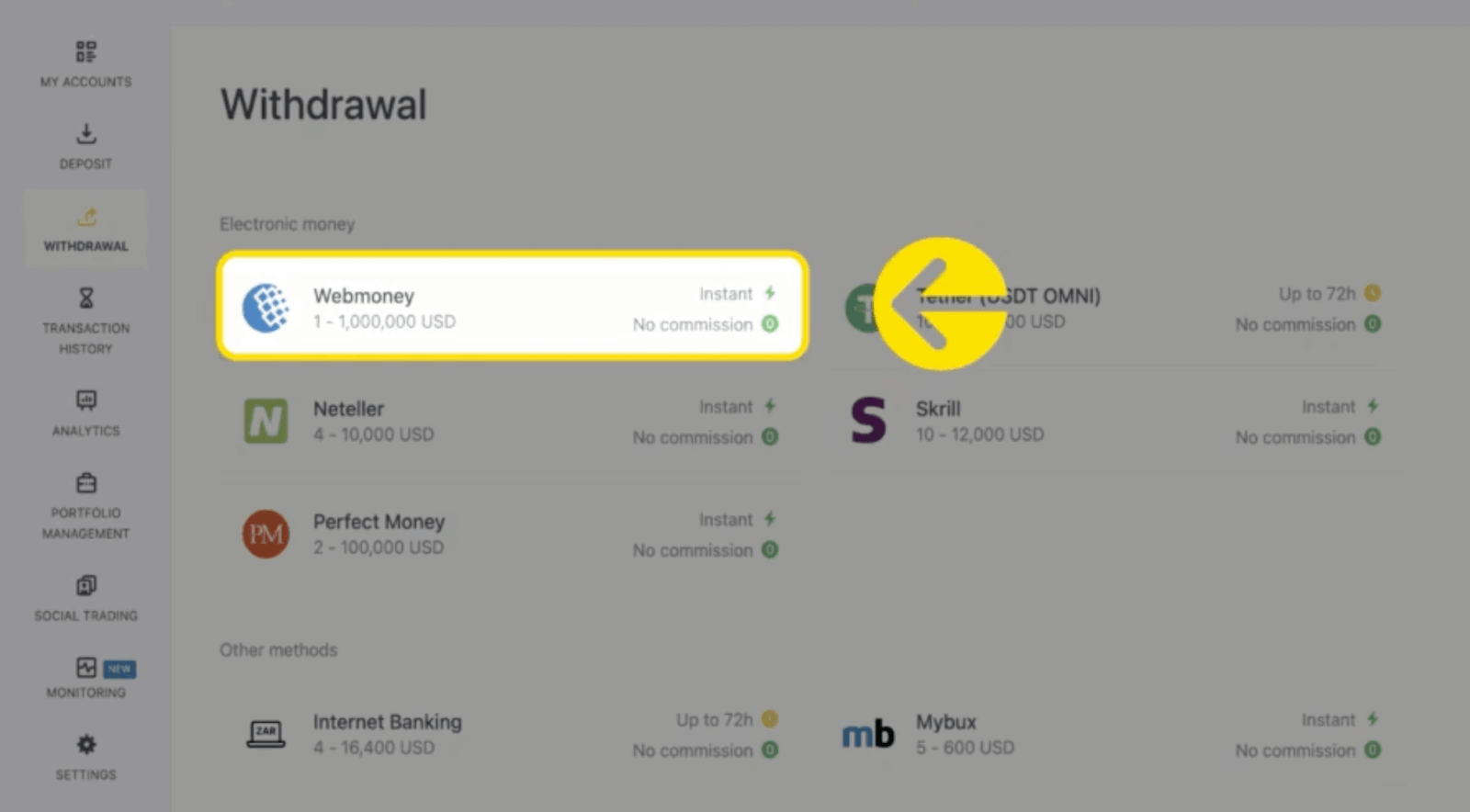 Deposit and Withdrawal on Exness using WebMoney