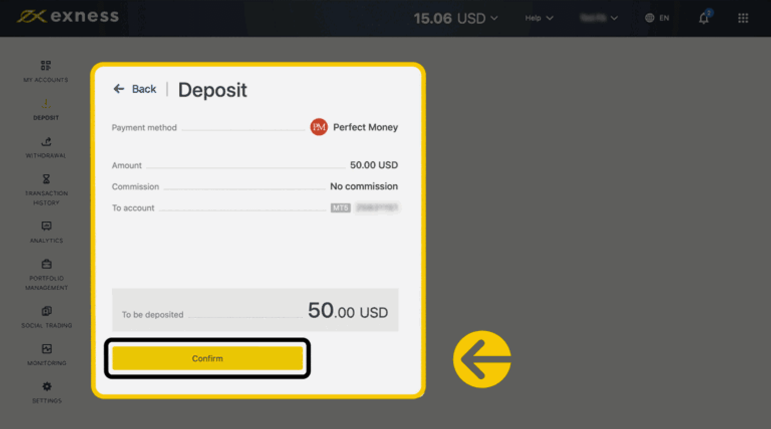 Deposit and Withdrawal using Perfect Money on Exness
