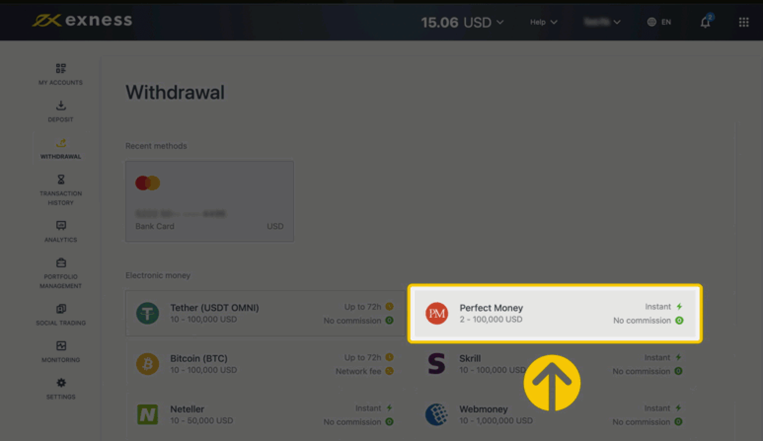 Deposit and Withdrawal using Perfect Money on Exness