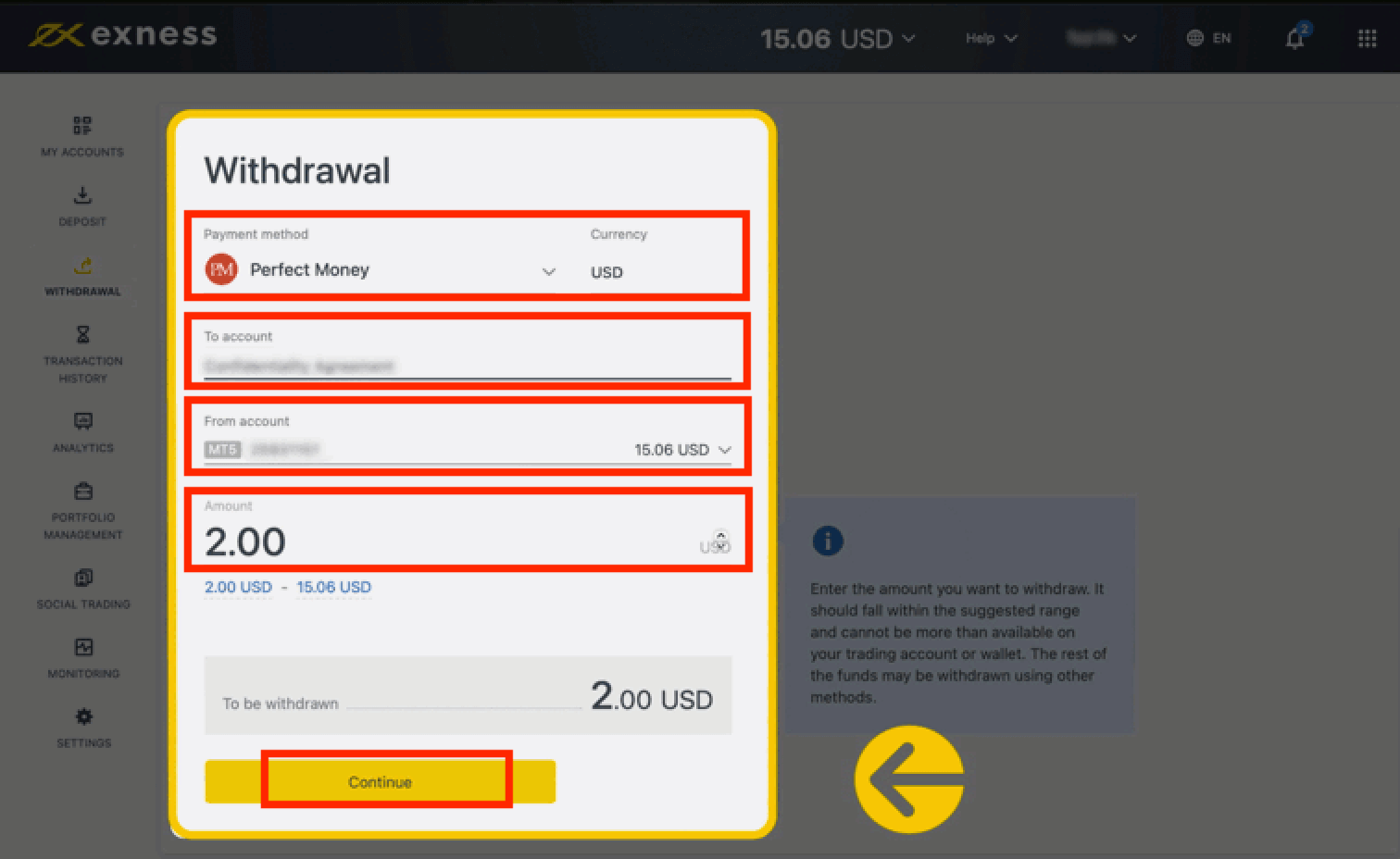 Deposit and Withdrawal using Perfect Money on Exness