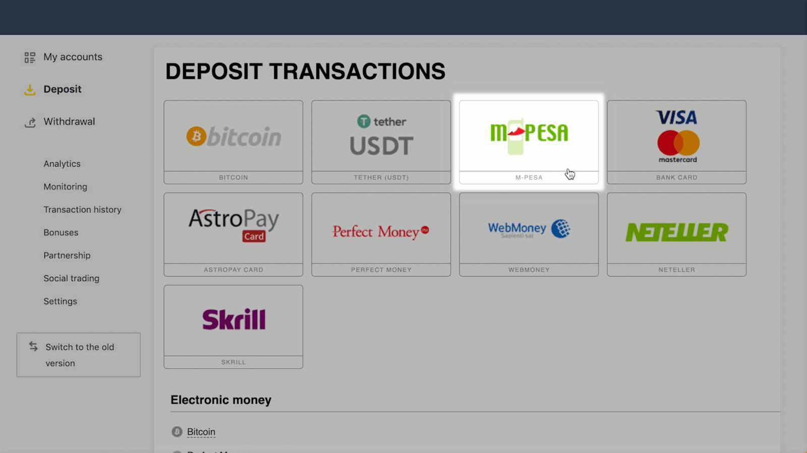 Deposit and Withdrawal using M-Pesa on Exness