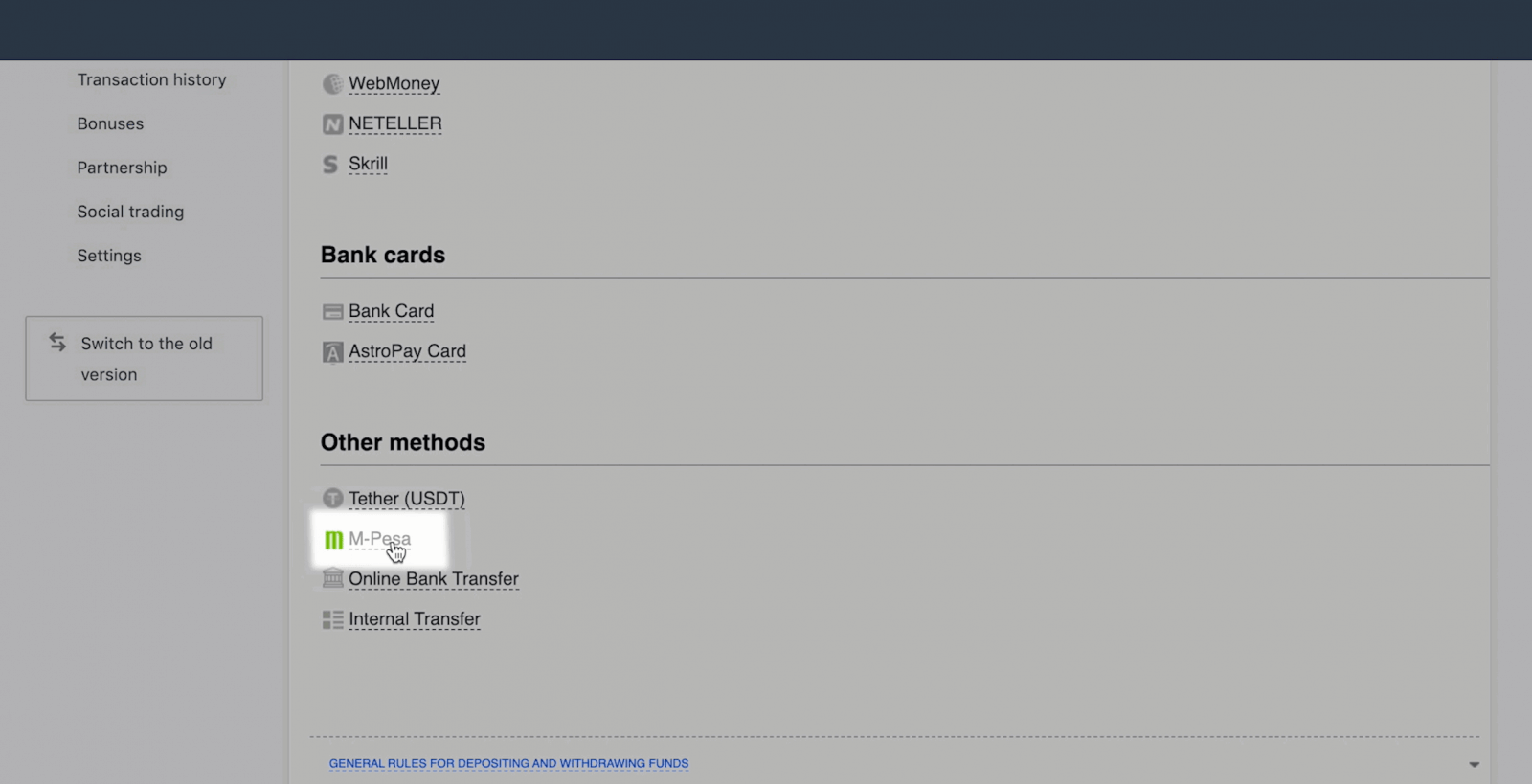 Deposit and Withdrawal using M-Pesa on Exness
