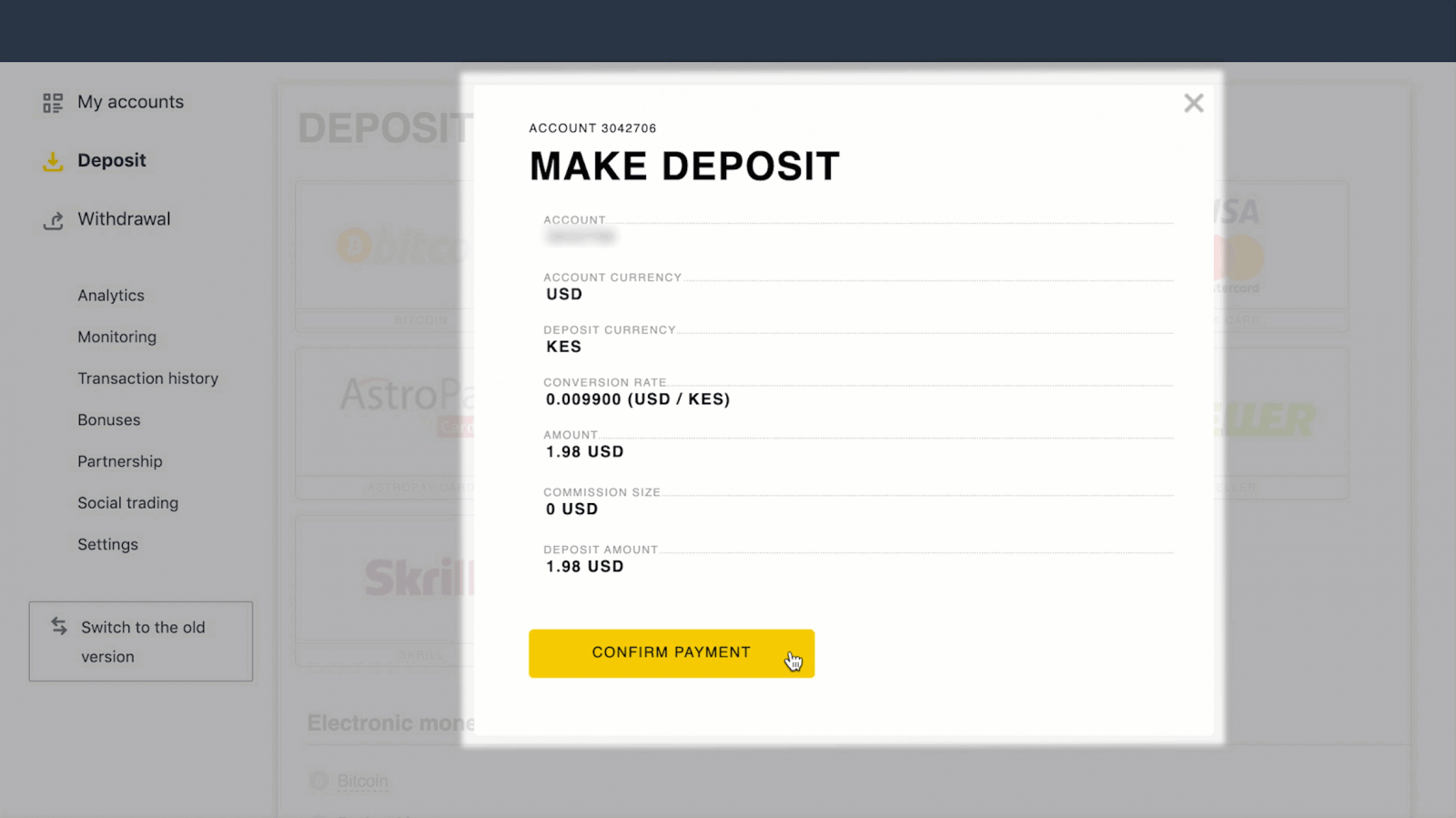Deposit and Withdrawal using M-Pesa on Exness