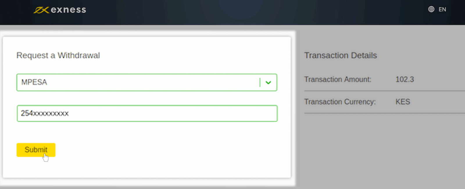 Deposit and Withdrawal using M-Pesa on Exness
