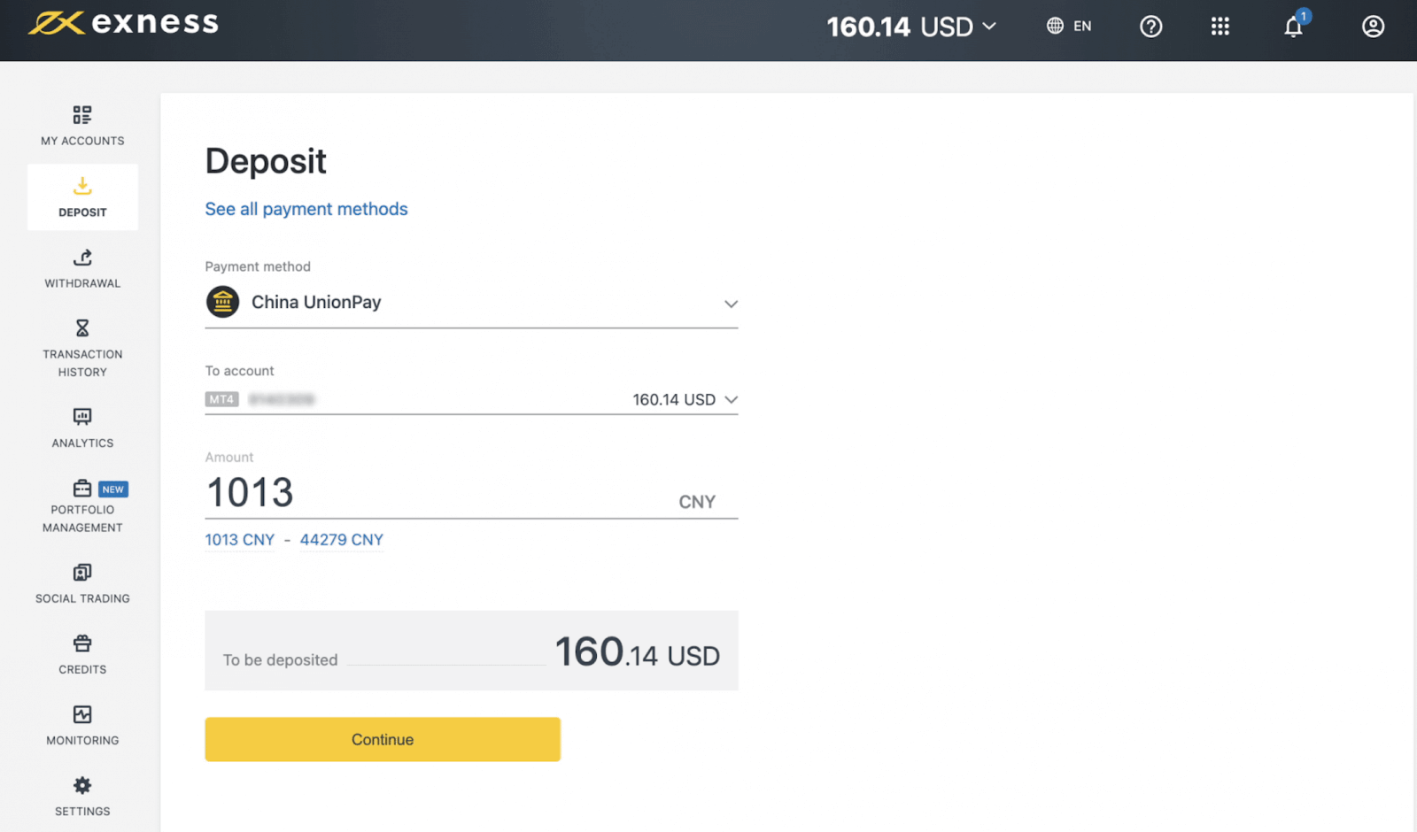 Exness Deposit and Withdraw Money in China
