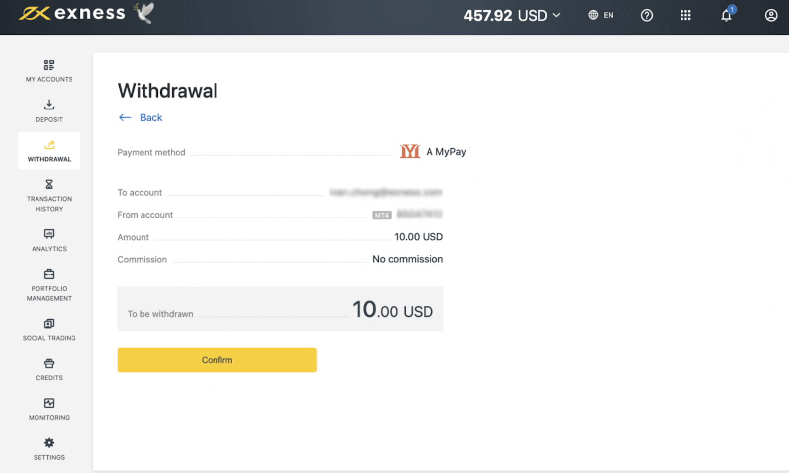 Exness Deposit and Withdraw Money in China