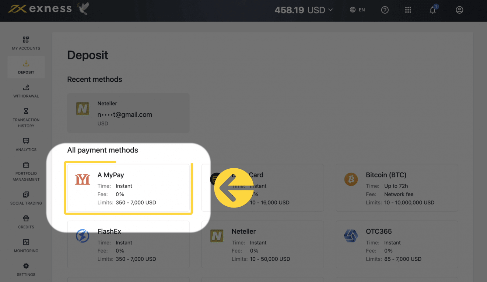 Exness Deposit and Withdraw Money in China