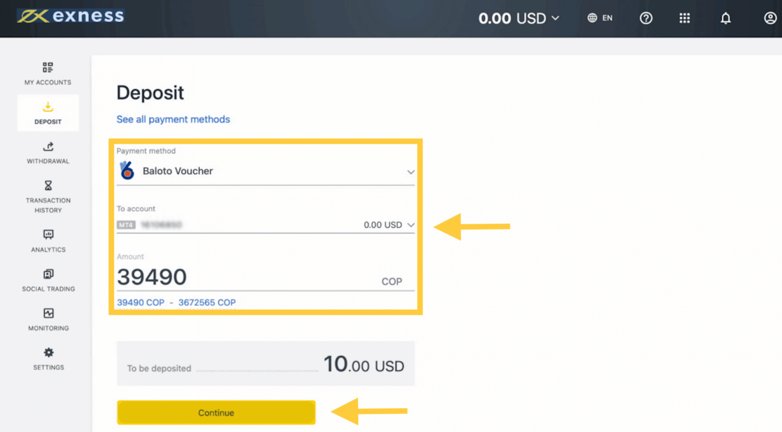 Exness Deposit and Withdraw Money in Colombia