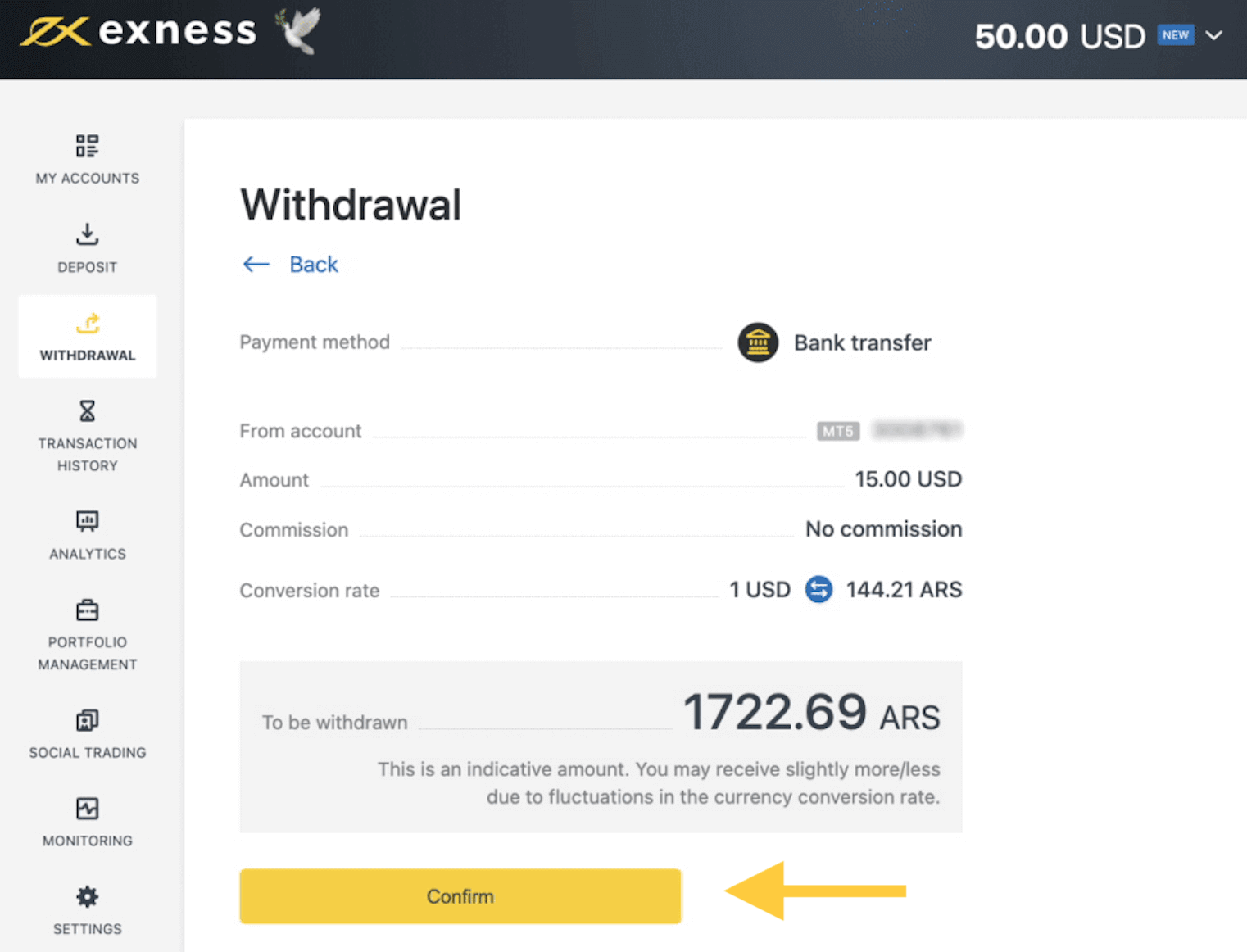 Exness Deposit and Withdraw Money in Argentina