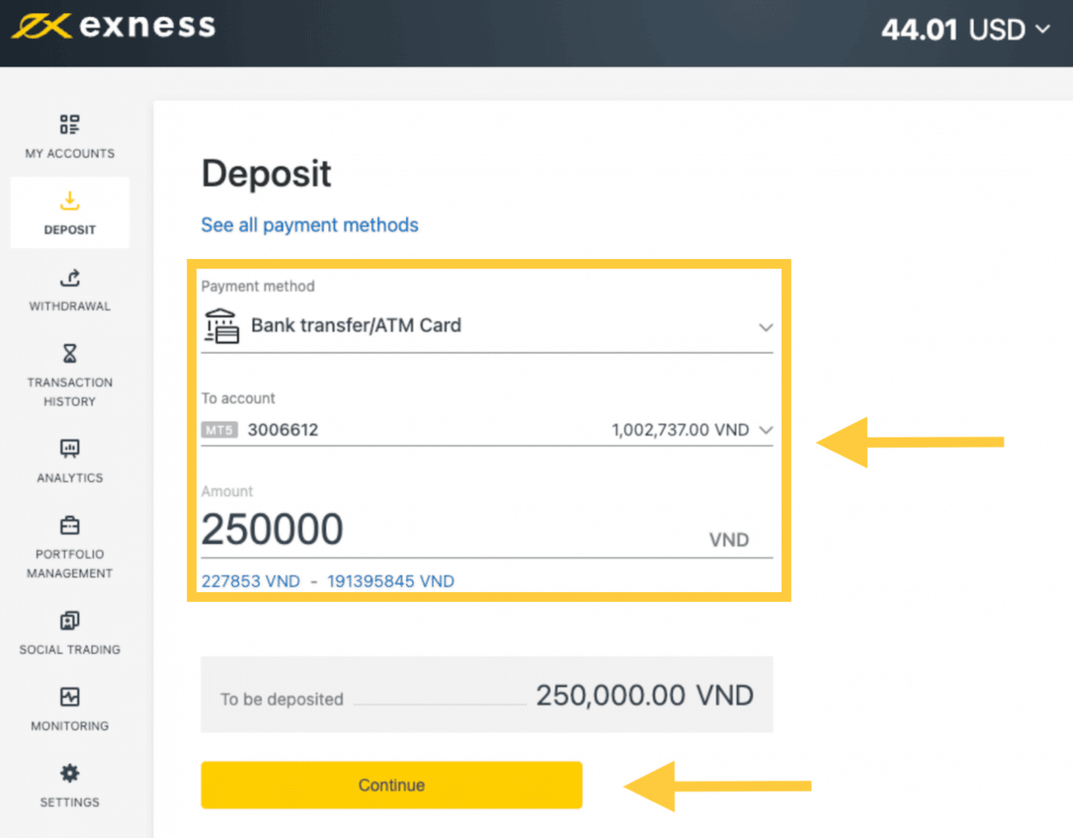 Exness Deposit and Withdraw Money in Vietnam
