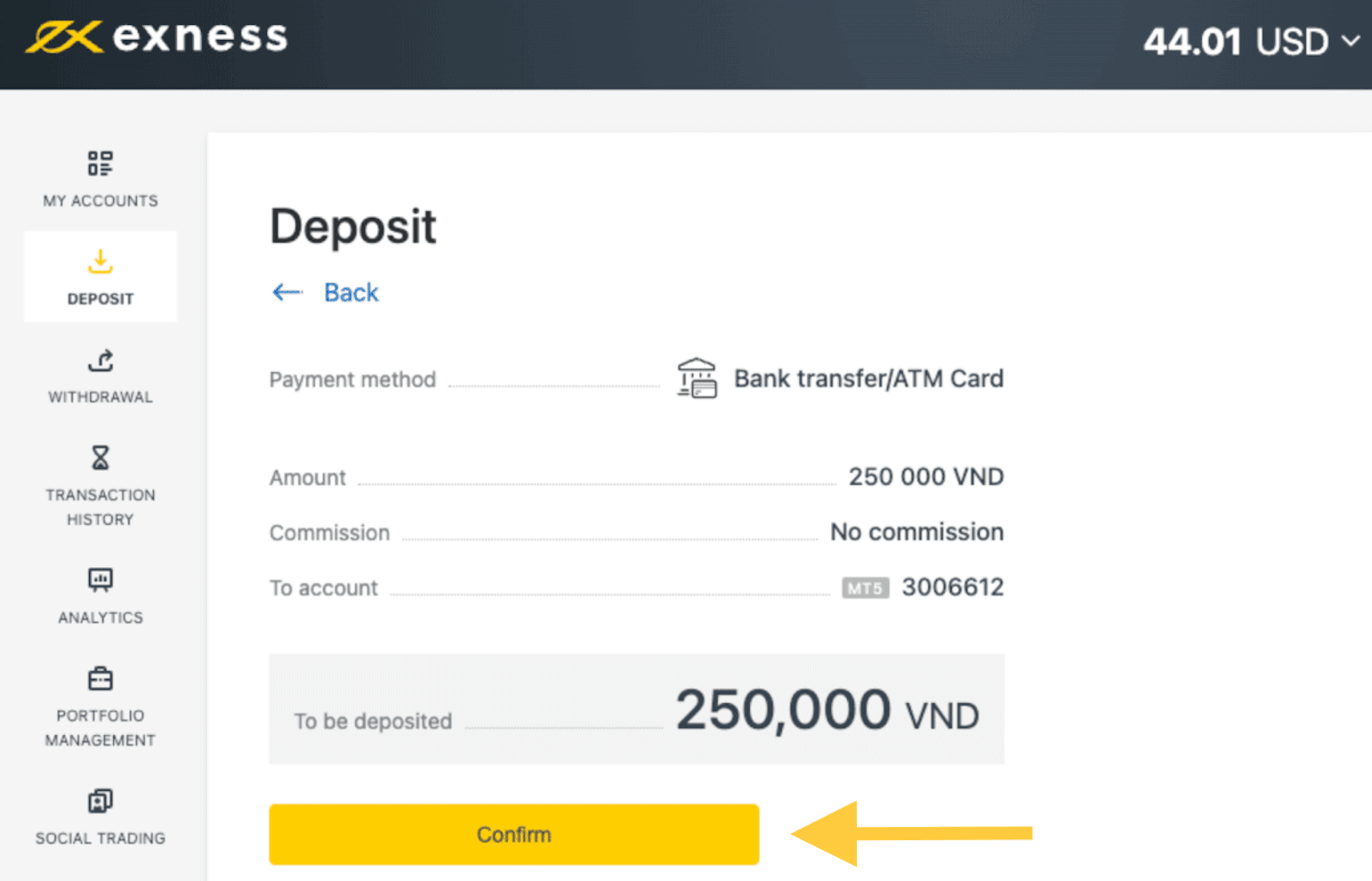 Exness Deposit and Withdraw Money in Vietnam