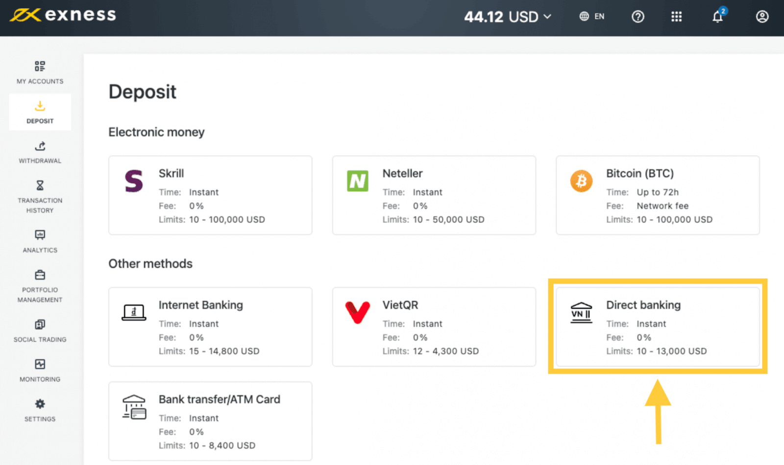Exness Deposit and Withdraw Money in Vietnam