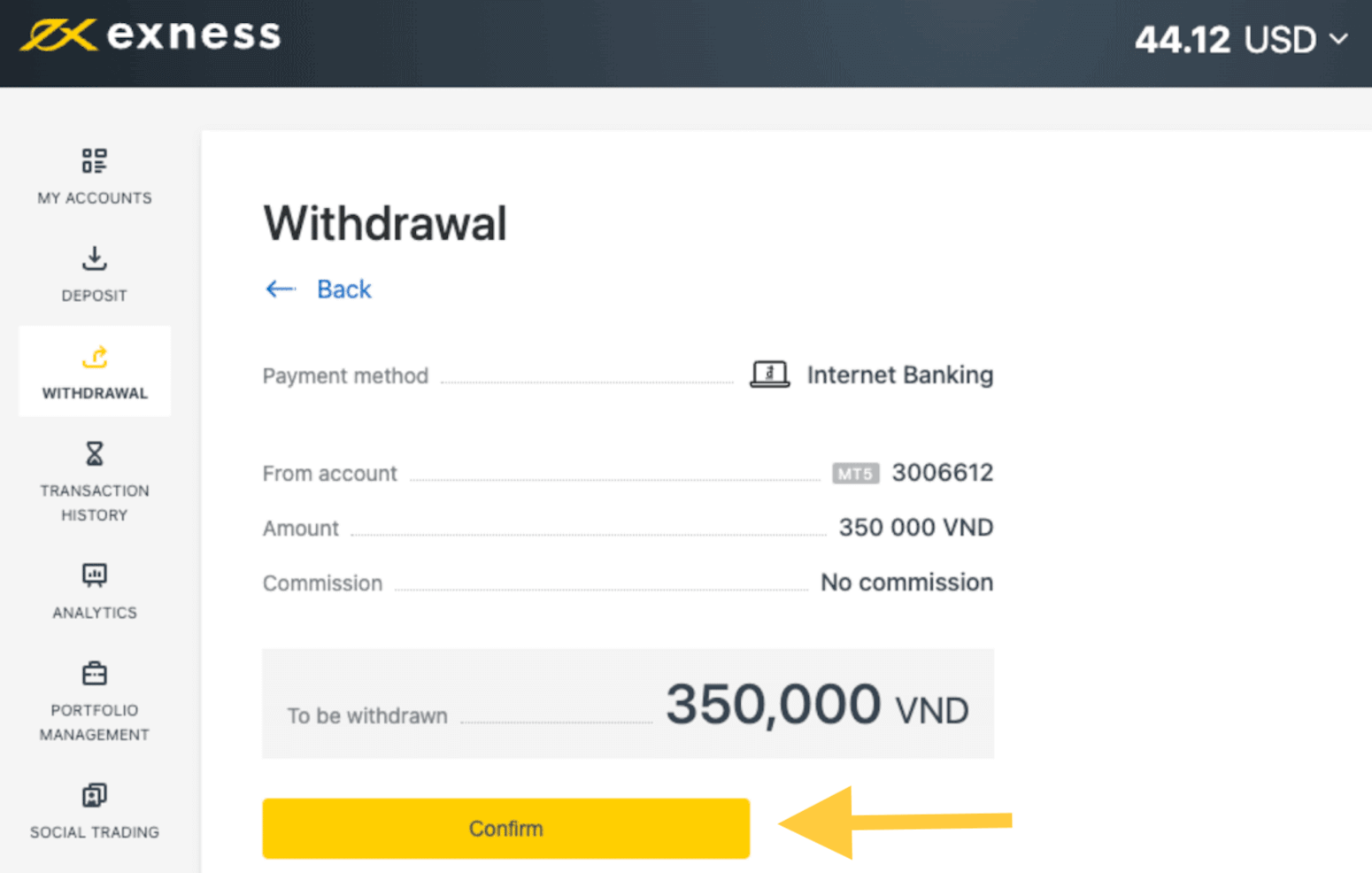 Exness Deposit and Withdraw Money in Vietnam