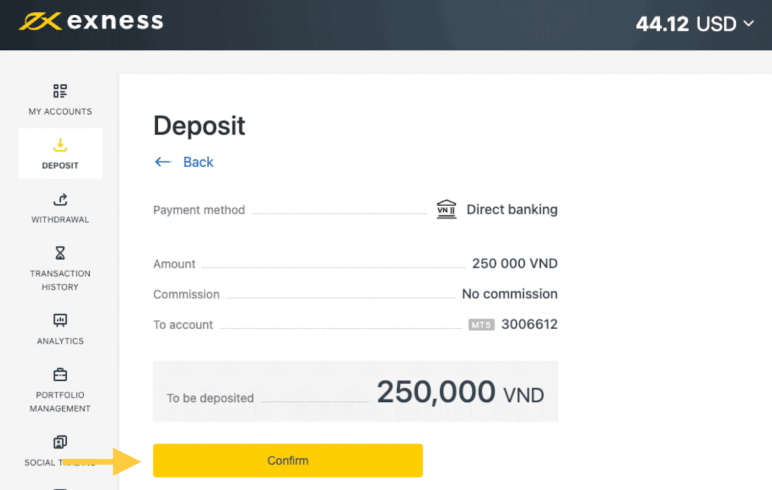Exness Deposit and Withdraw Money in Vietnam