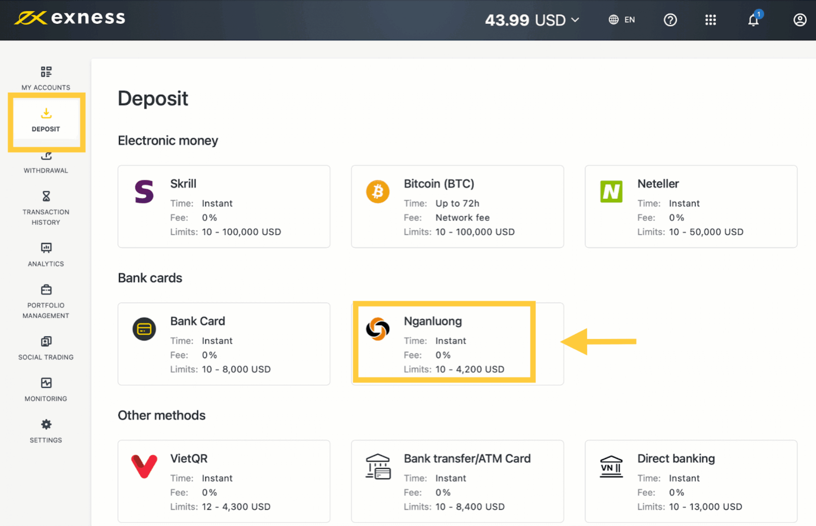 Exness Deposit and Withdraw Money in Vietnam