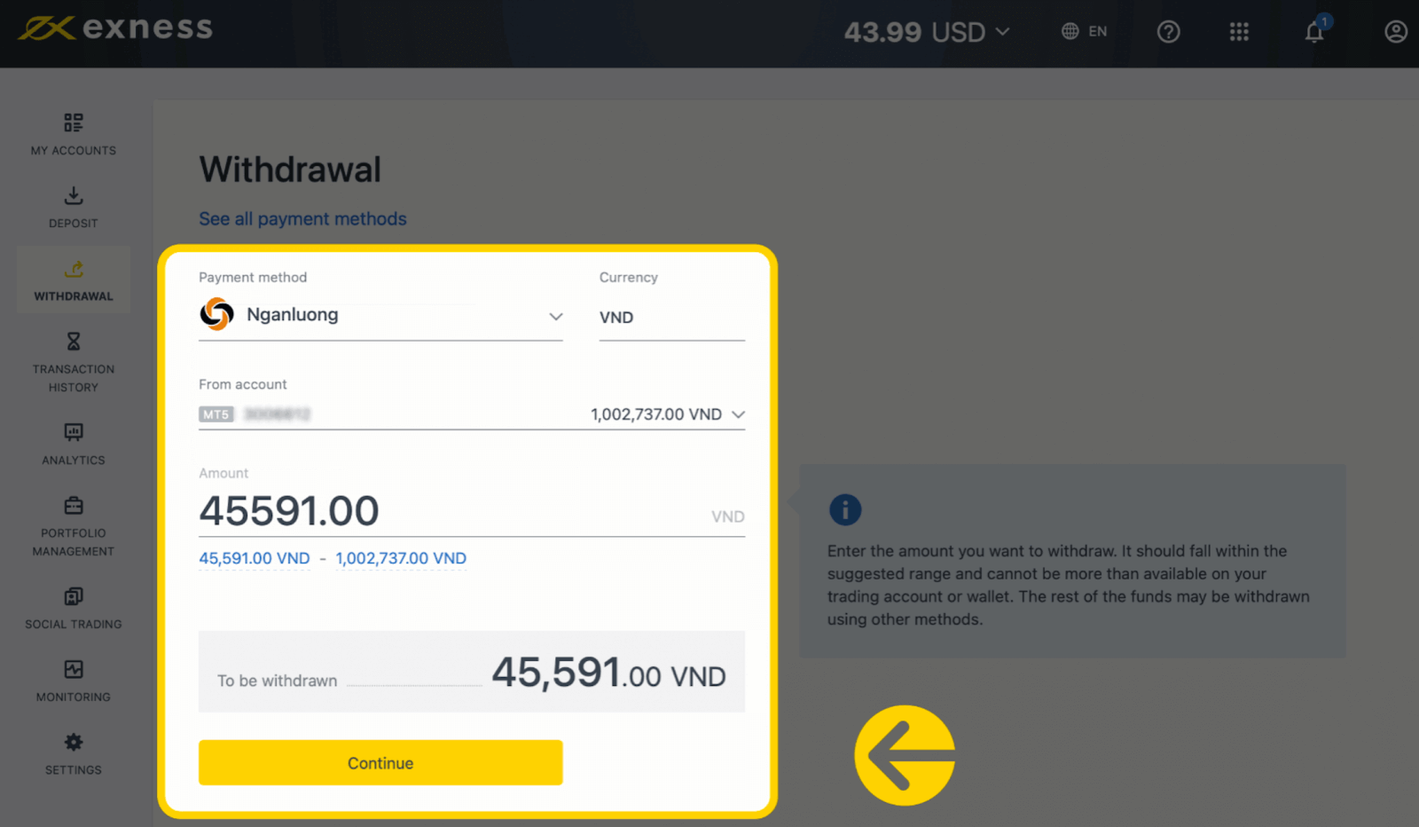 Exness Deposit and Withdraw Money in Vietnam