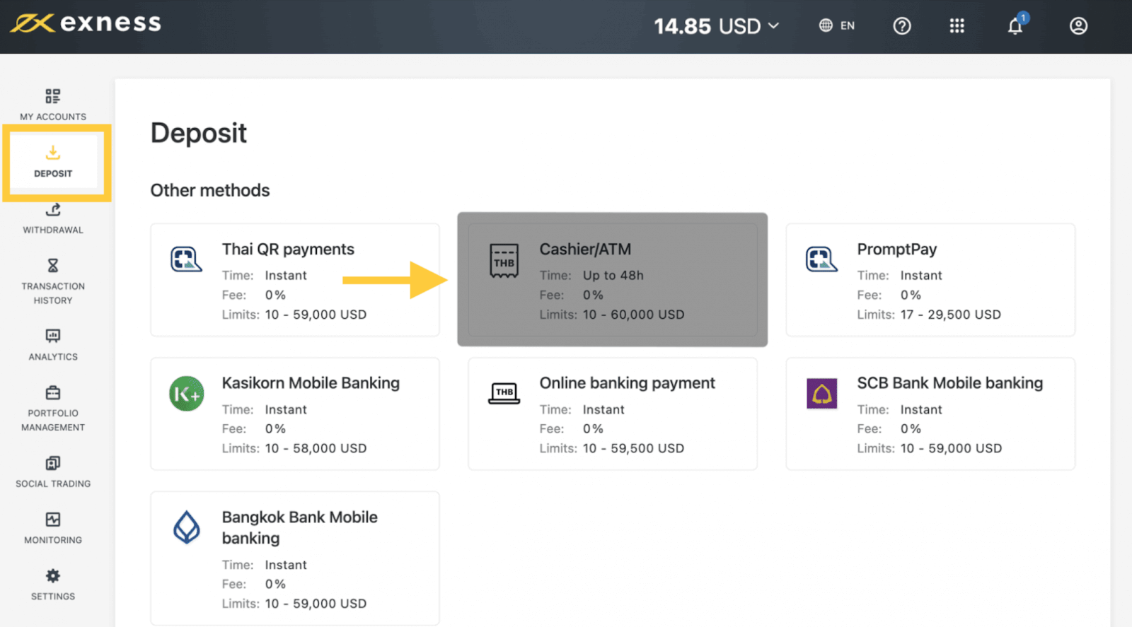 Exness Deposit and Withdraw Money in Thailand