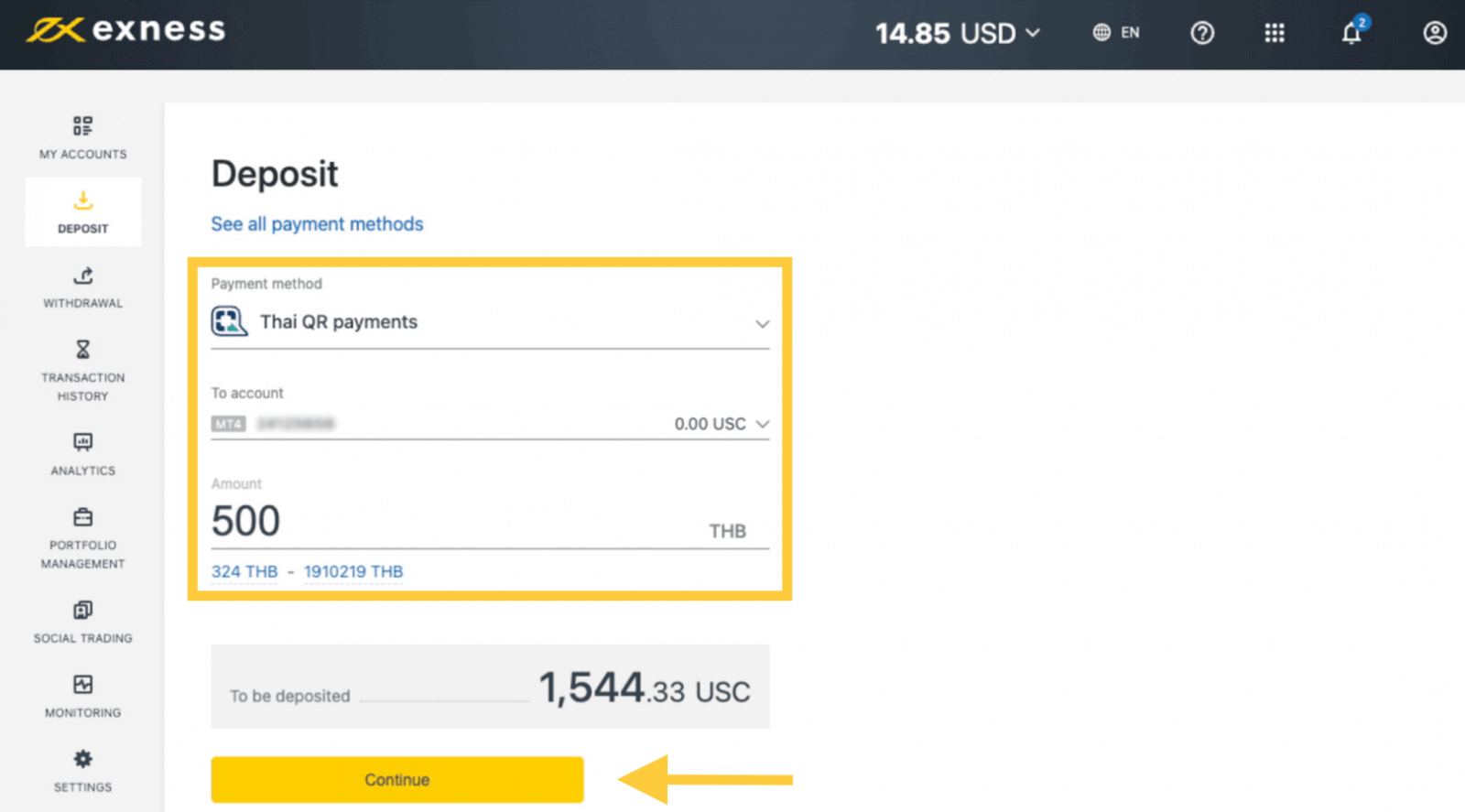 Exness Deposit and Withdraw Money in Thailand