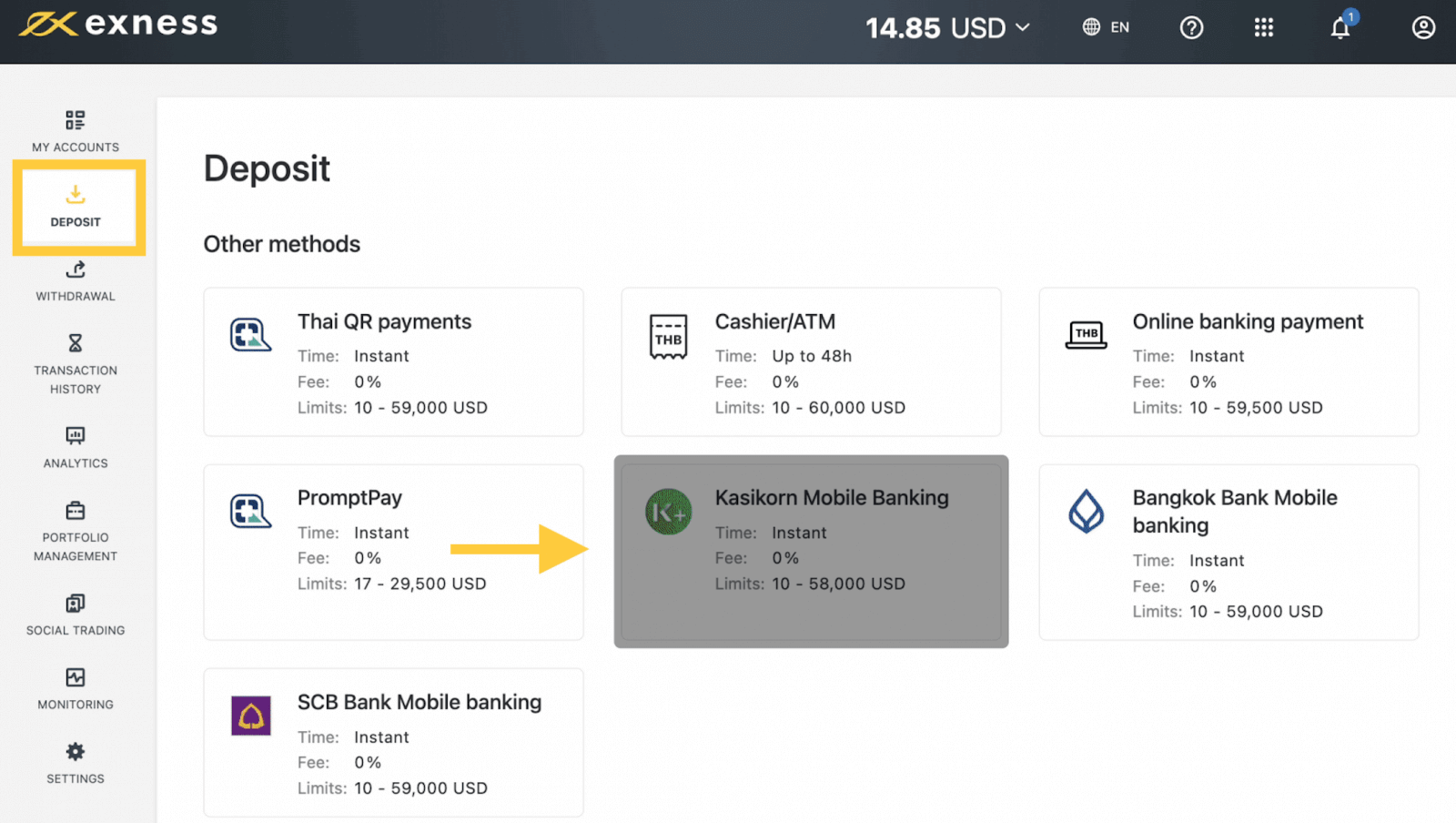 Exness Deposit and Withdraw Money in Thailand