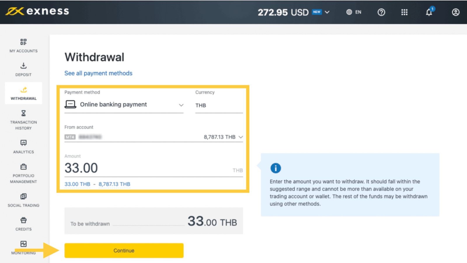 Exness Deposit and Withdraw Money in Thailand