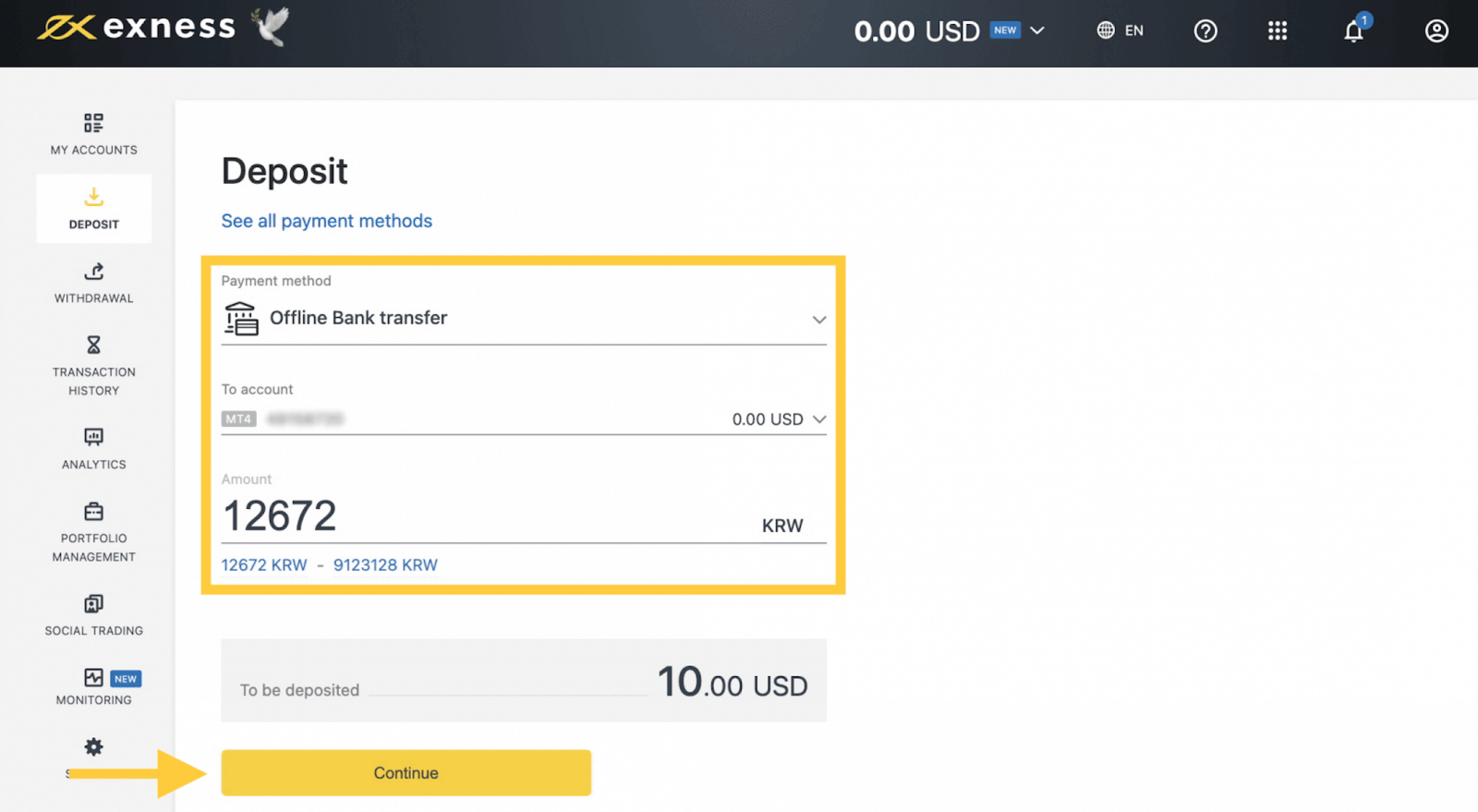 Exness Deposit and Withdraw Money in South Korea