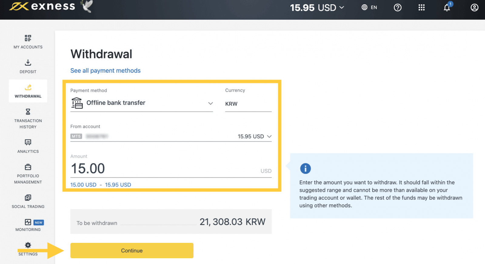 Exness Deposit and Withdraw Money in South Korea