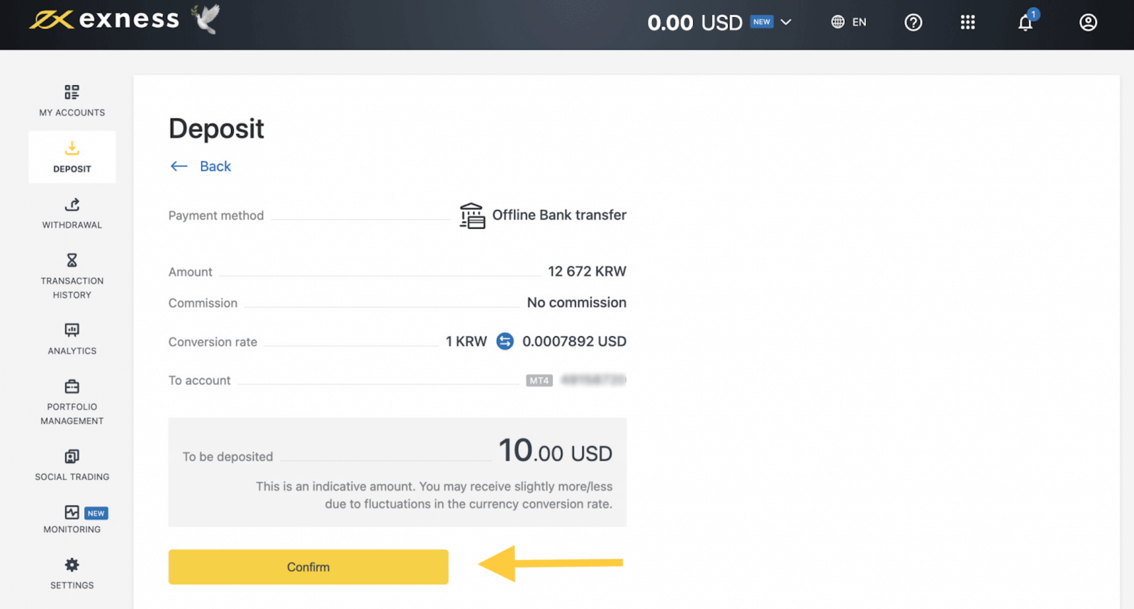 Exness Deposit and Withdraw Money in South Korea