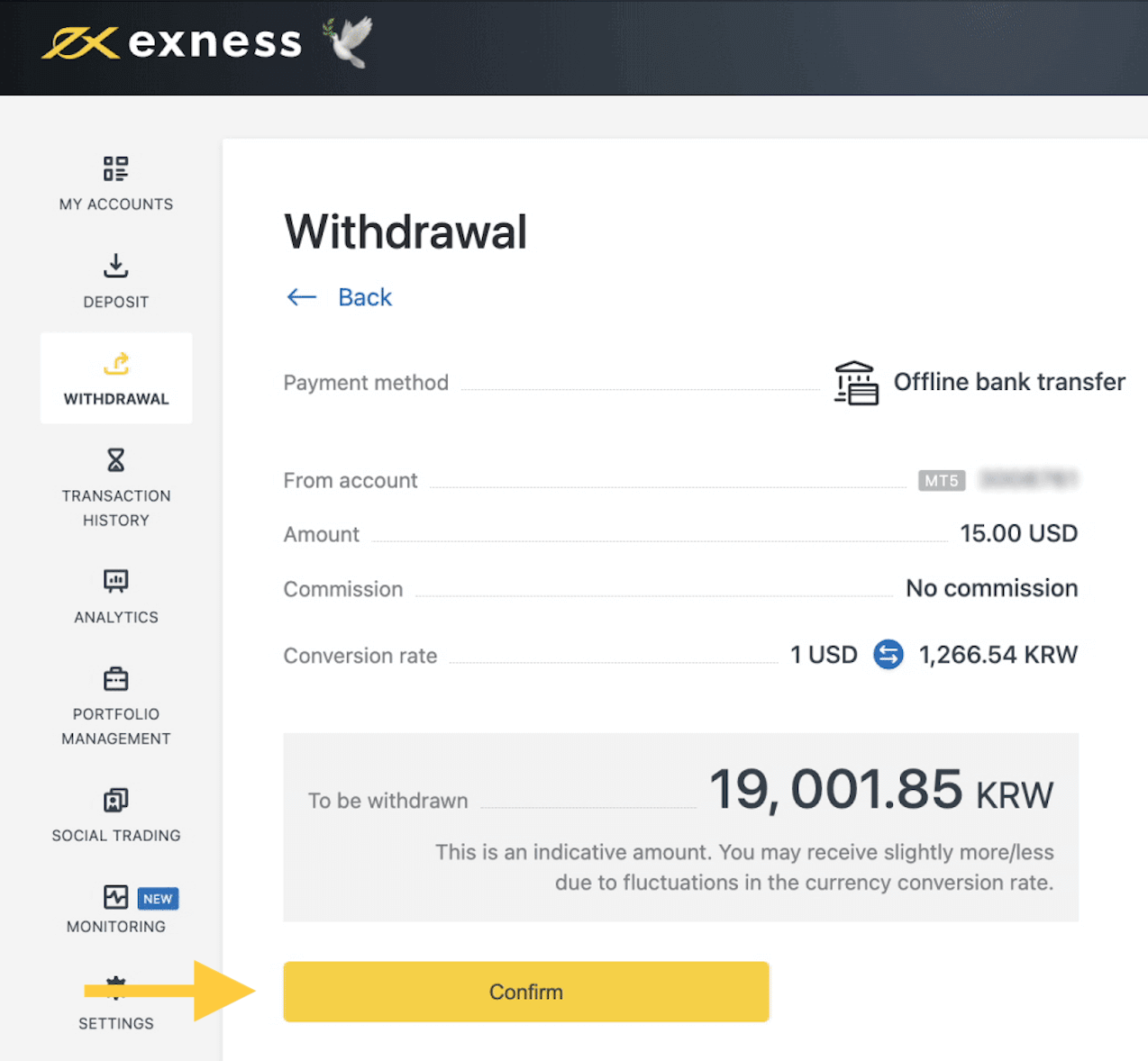 Exness Deposit and Withdraw Money in South Korea