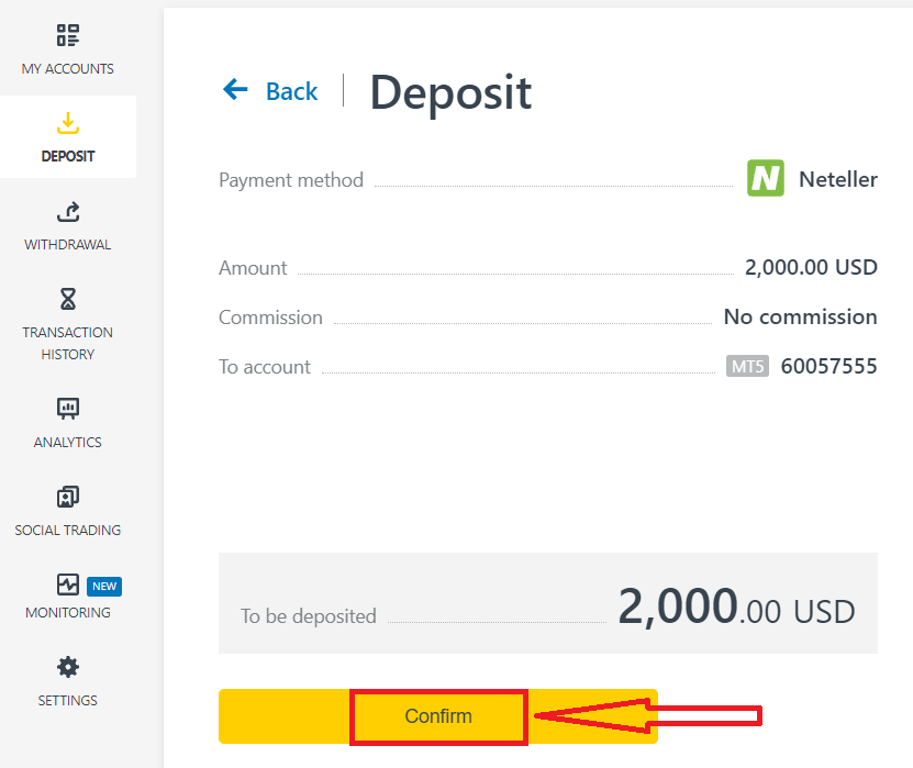 Deposit and Withdrawal using Neteller on Exness