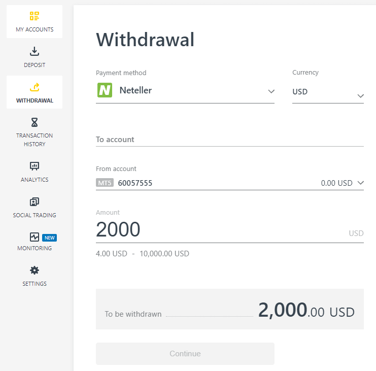 Deposit and Withdrawal using Neteller on Exness