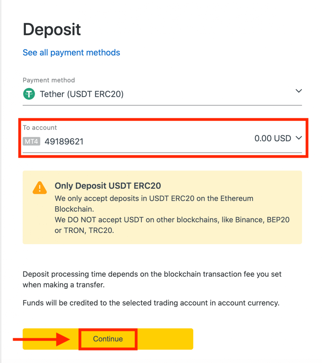 Deposit and Withdrawal using USDT on Exness