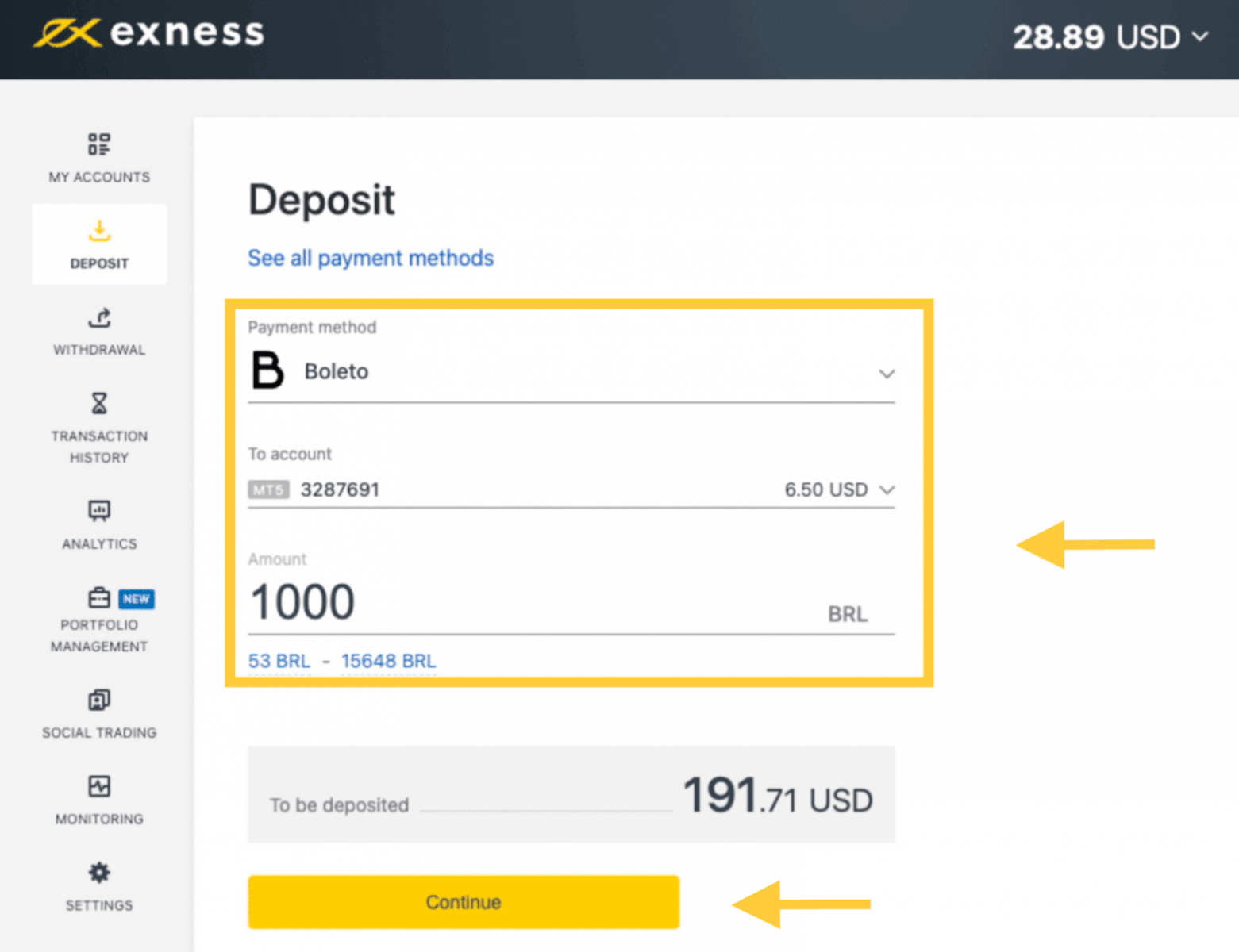 Exness Deposit and Withdraw Money in Brazil