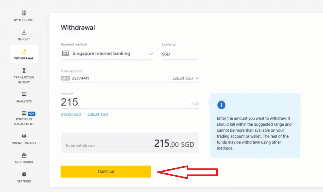 Exness Deposit and Withdraw Money in Singapore