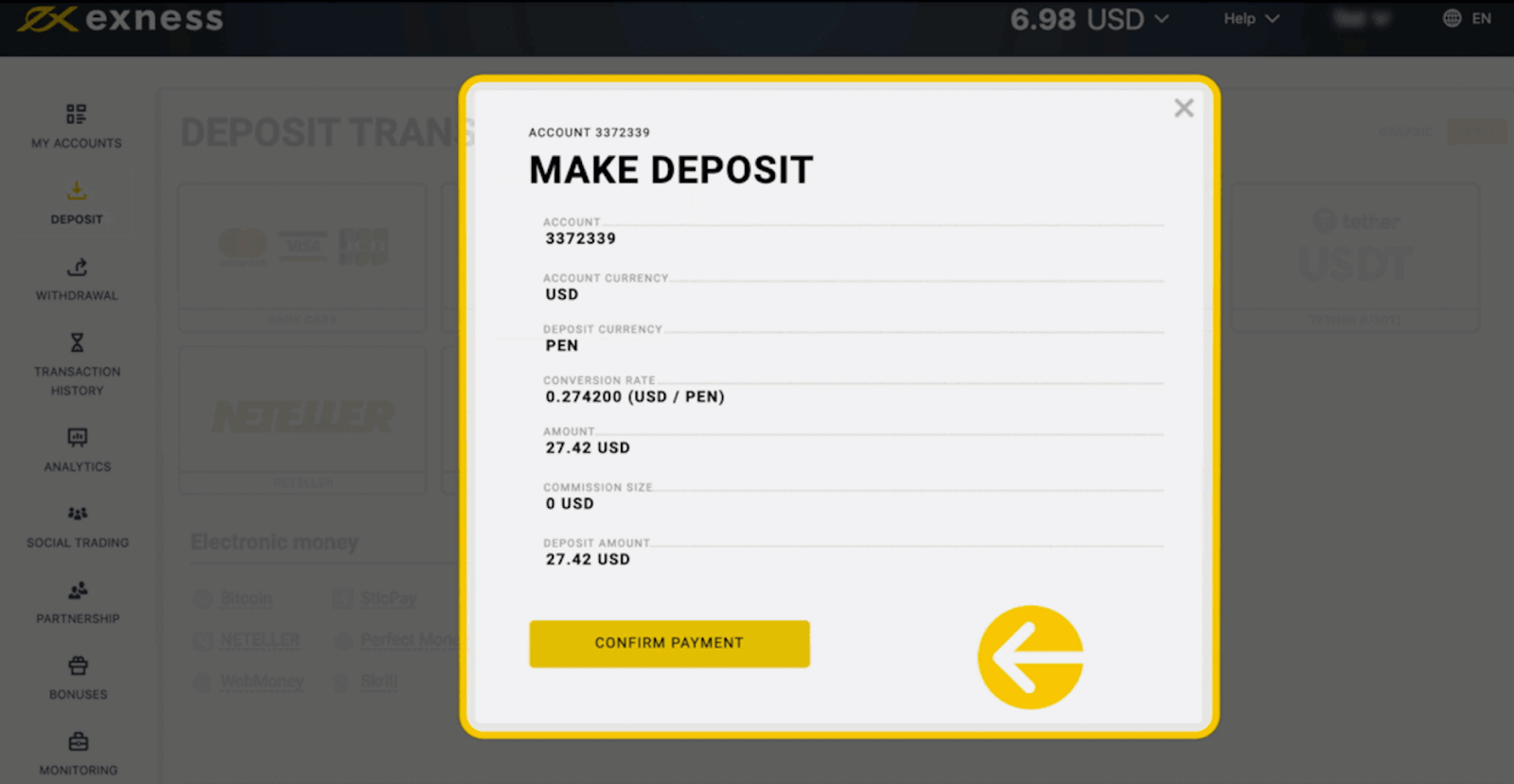 Exness Deposit and Withdraw Money in Peru