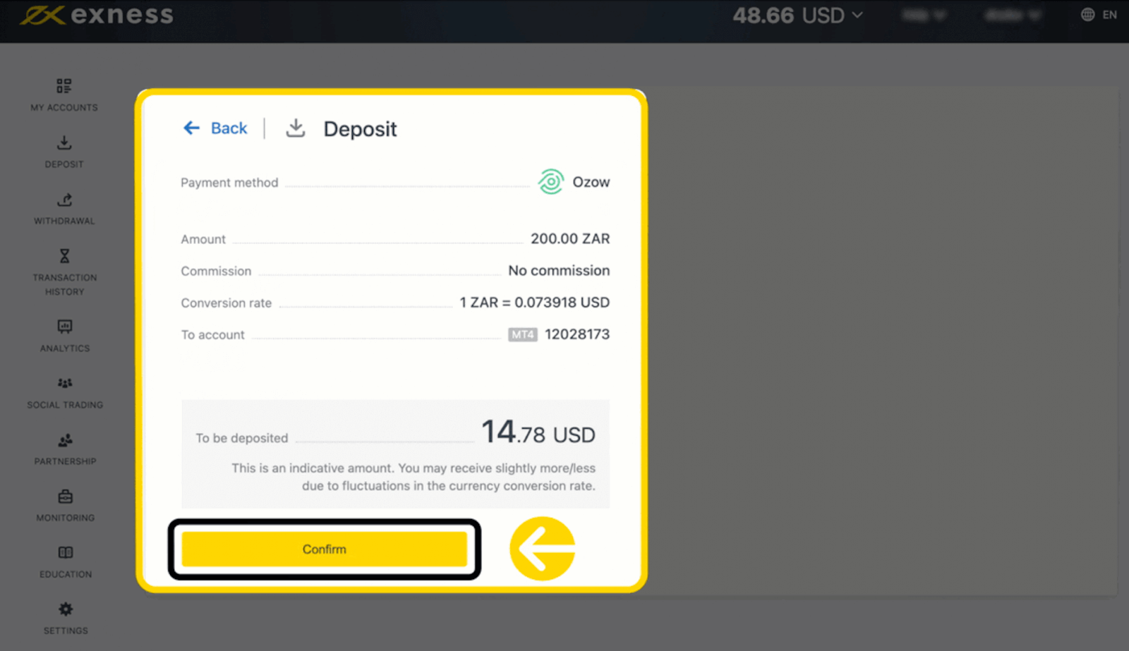Exness Deposit and Withdraw Money in South Africa
