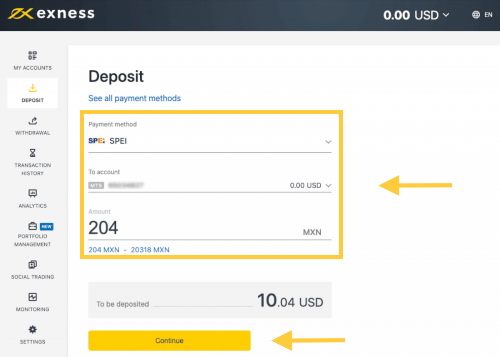 Exness Deposit and Withdraw Money in Mexico