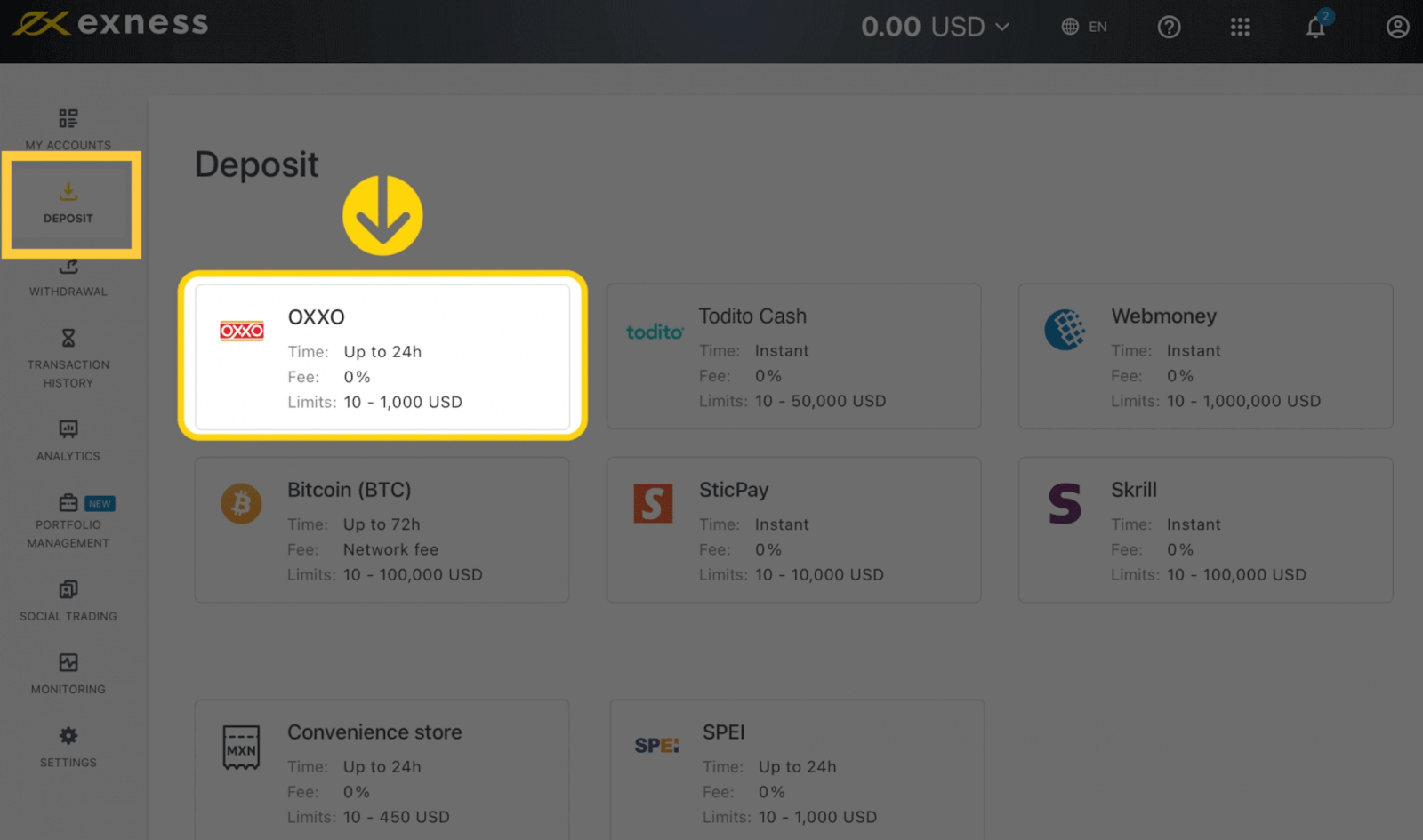 Exness Deposit and Withdraw Money in Mexico