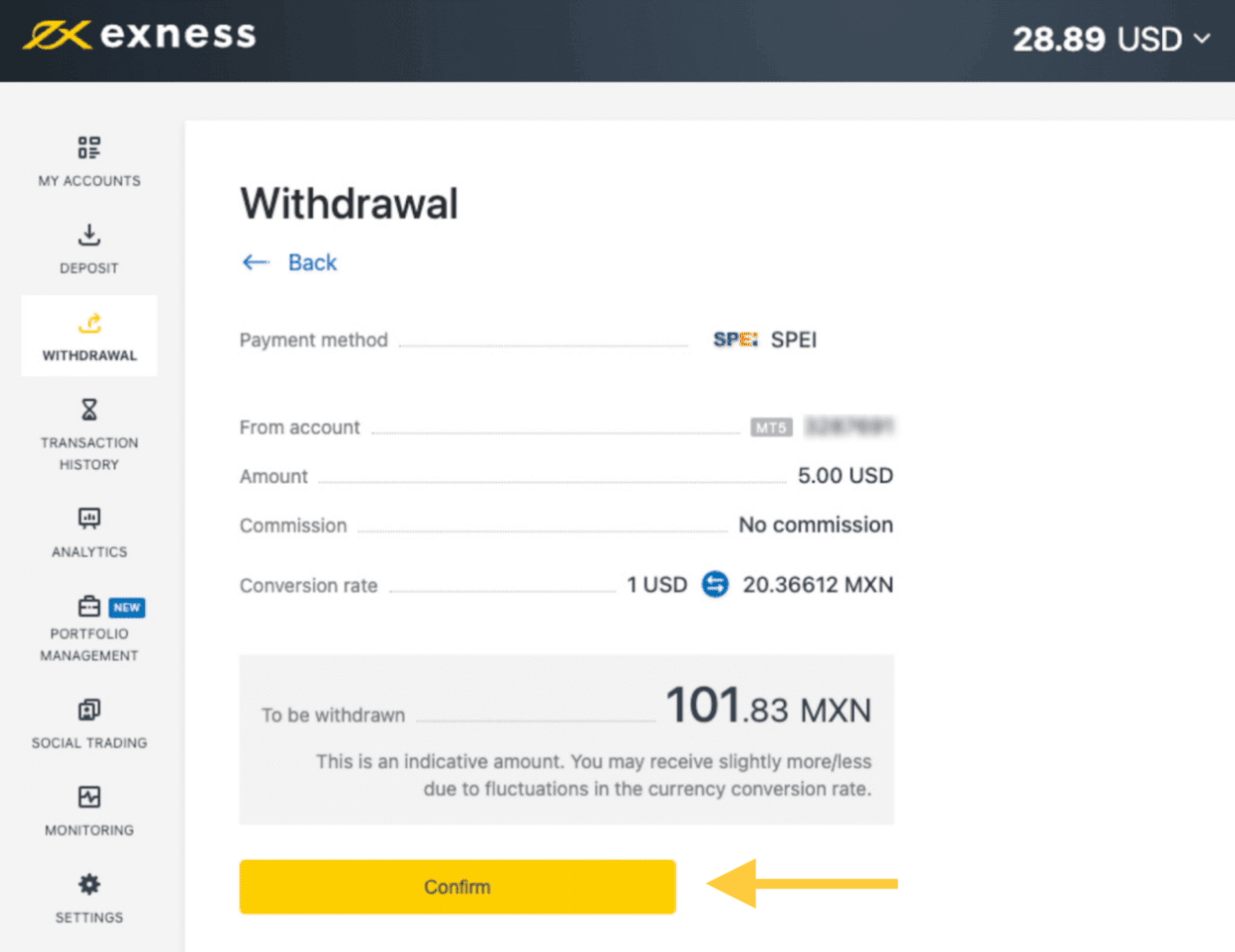 Exness Deposit and Withdraw Money in Mexico