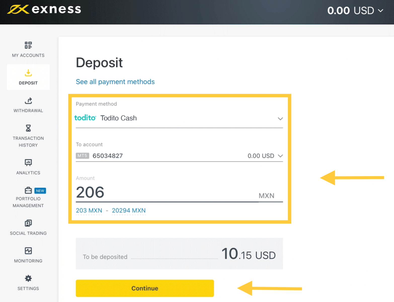 Exness Deposit and Withdraw Money in Mexico