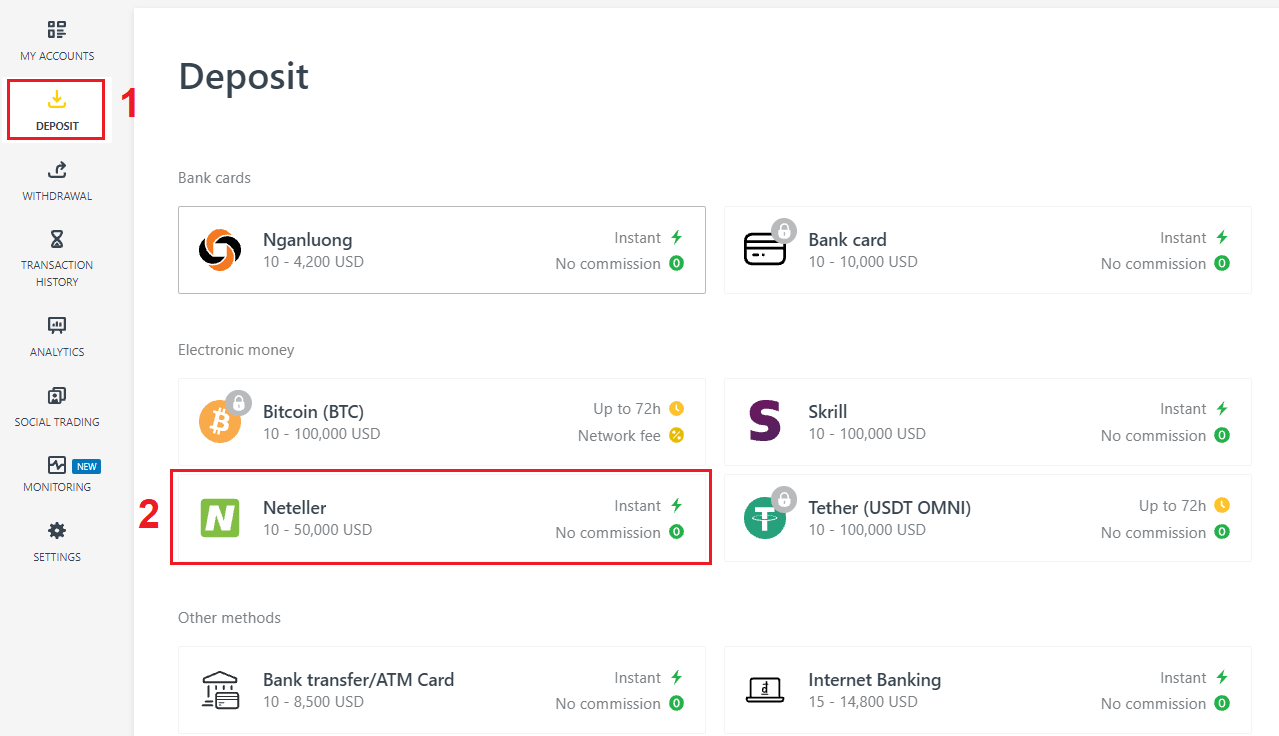 Deposit and Withdrawal using Neteller on Exness
