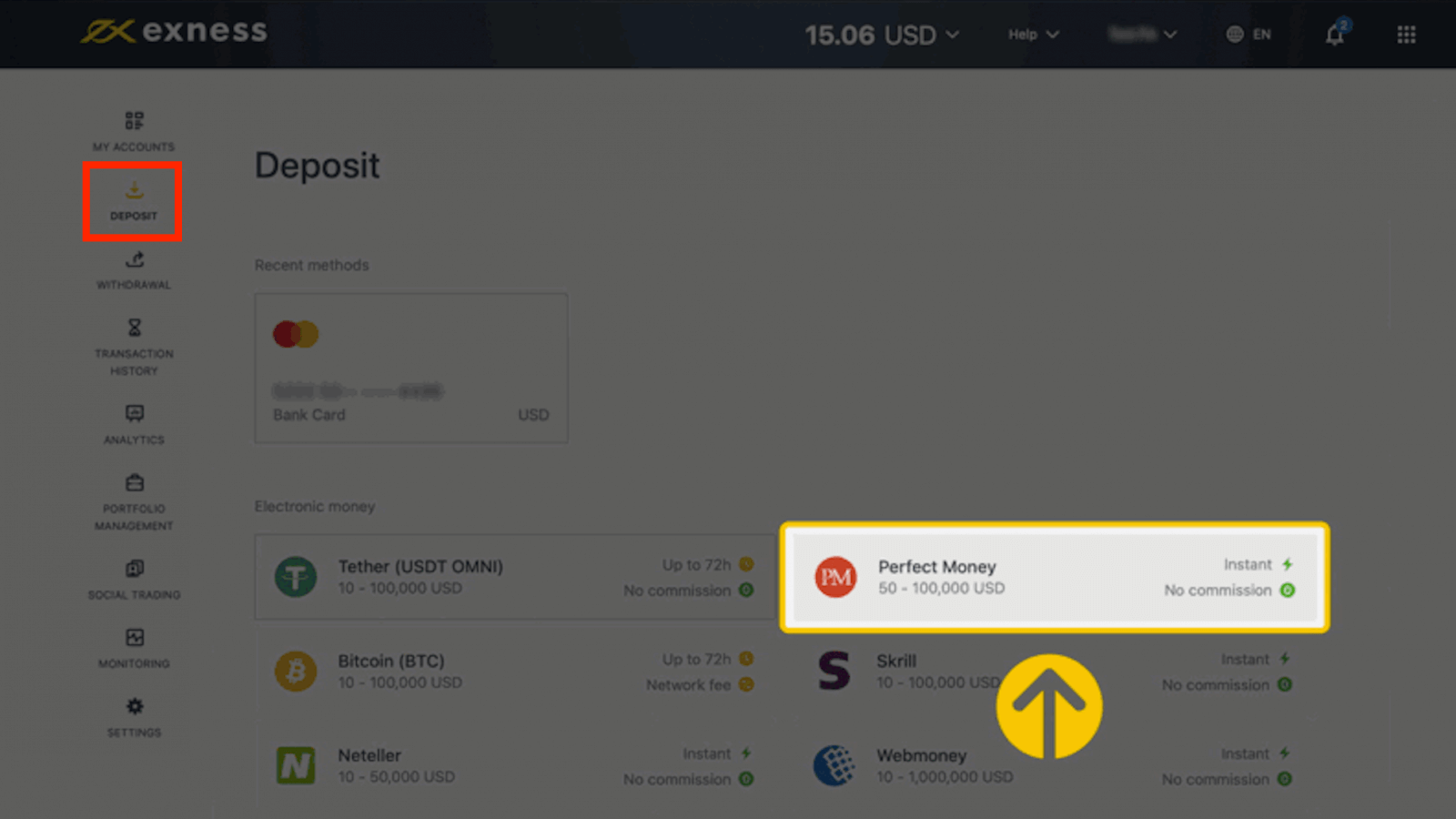 Deposit and Withdrawal using Perfect Money on Exness