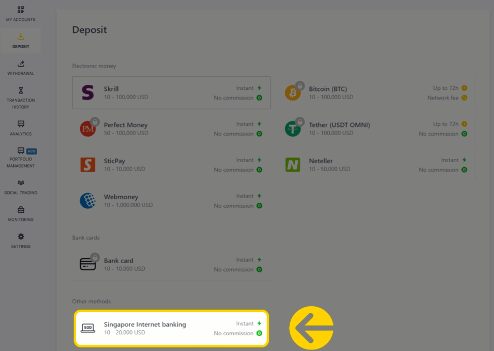 Exness Deposit and Withdraw Money in Singapore