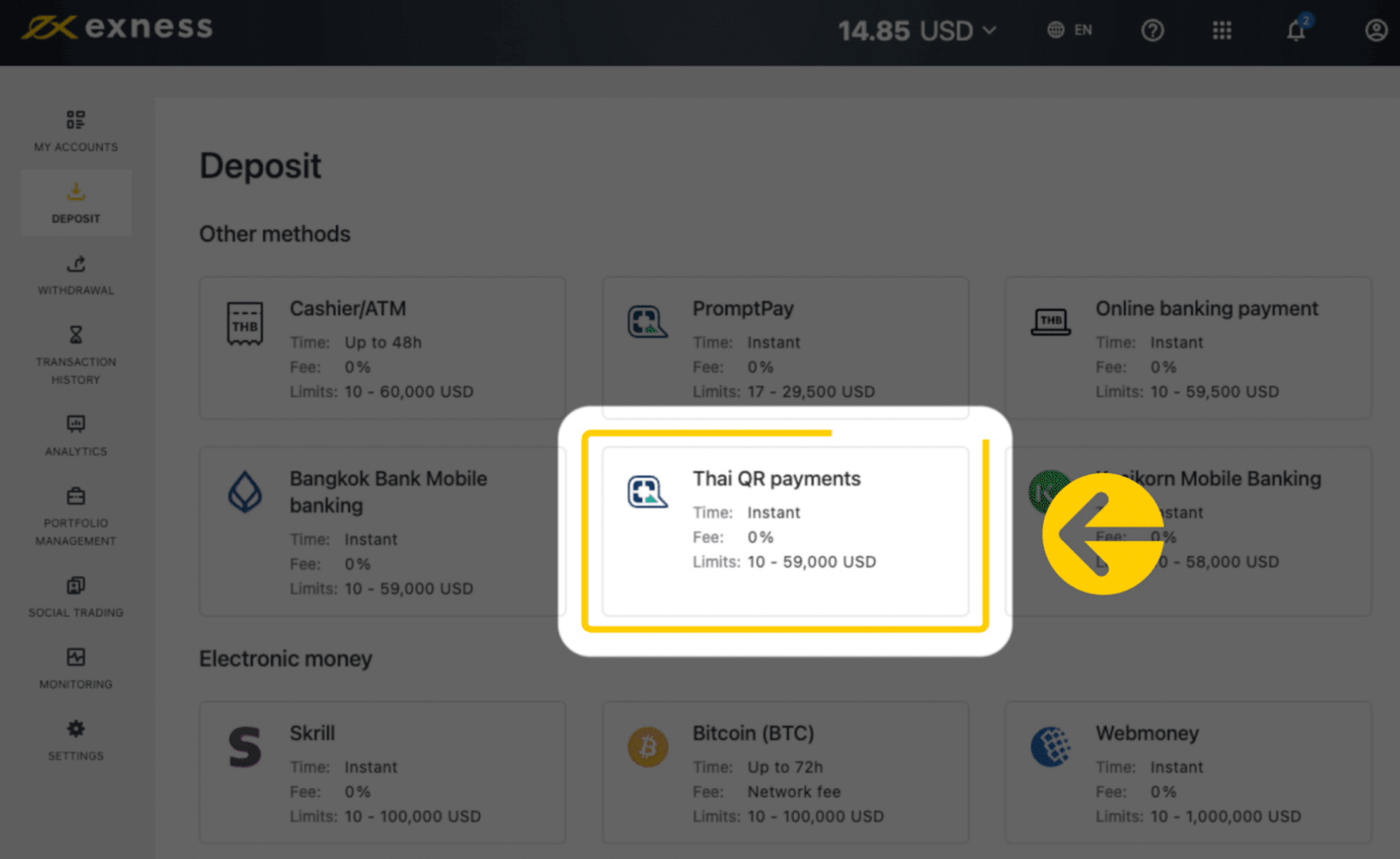 Exness Deposit and Withdraw Money in Thailand