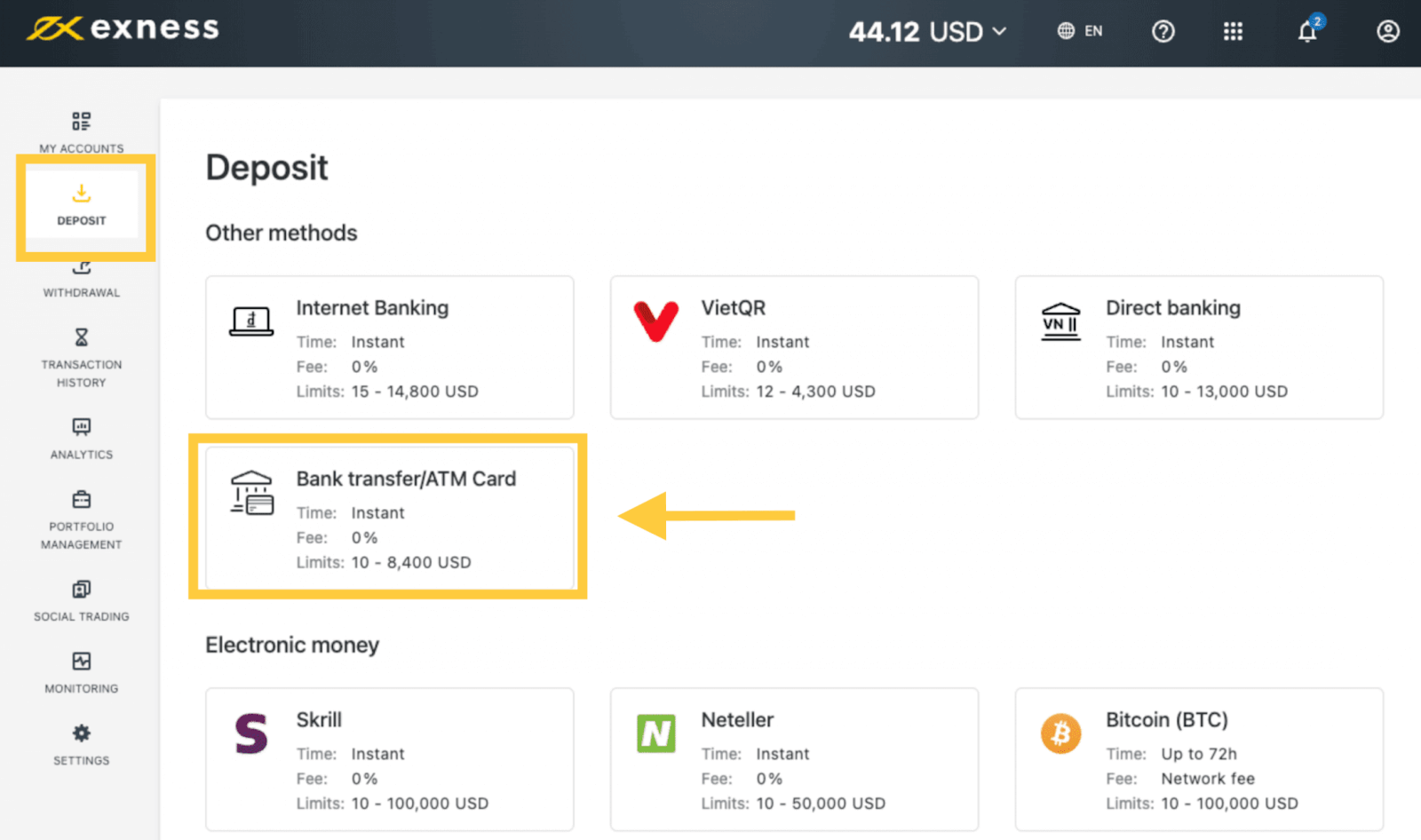 Exness Deposit and Withdraw Money in Vietnam